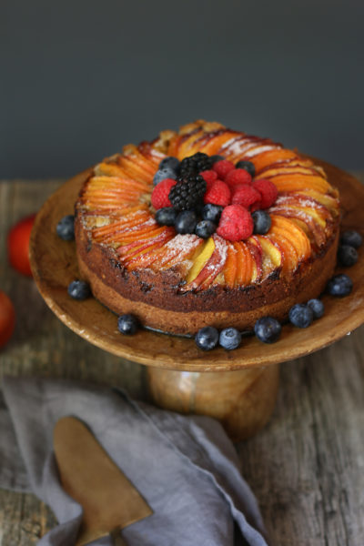 Orange-Nectarine Cake with Pistachio Frangipane