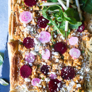 Greek Chicken- Hummus Fall Tart with Beet and Pears