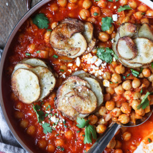 Harissa Chickpea stew with Parmesan Potato Stacks