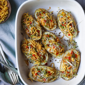 Twice Baked Potato with Cauliflower Peas Stir Fry (Indian style)