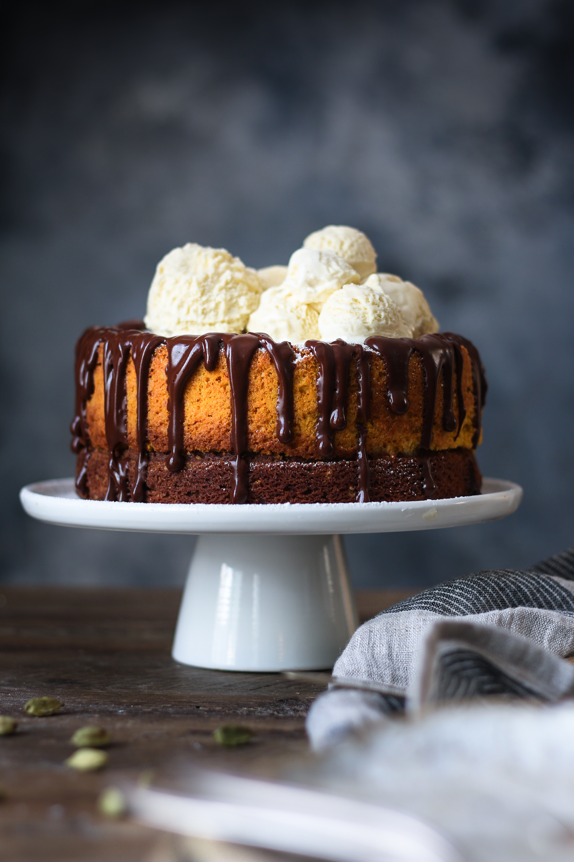 BROWN BUTTER PUMPKIN CHOCOLATE CAKE WITH SAFFRON AND CARDAMOM
