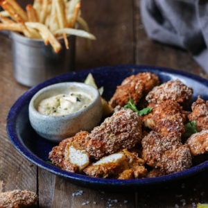 Spicy Crispy Baked Popcorn Chicken- Garlicky