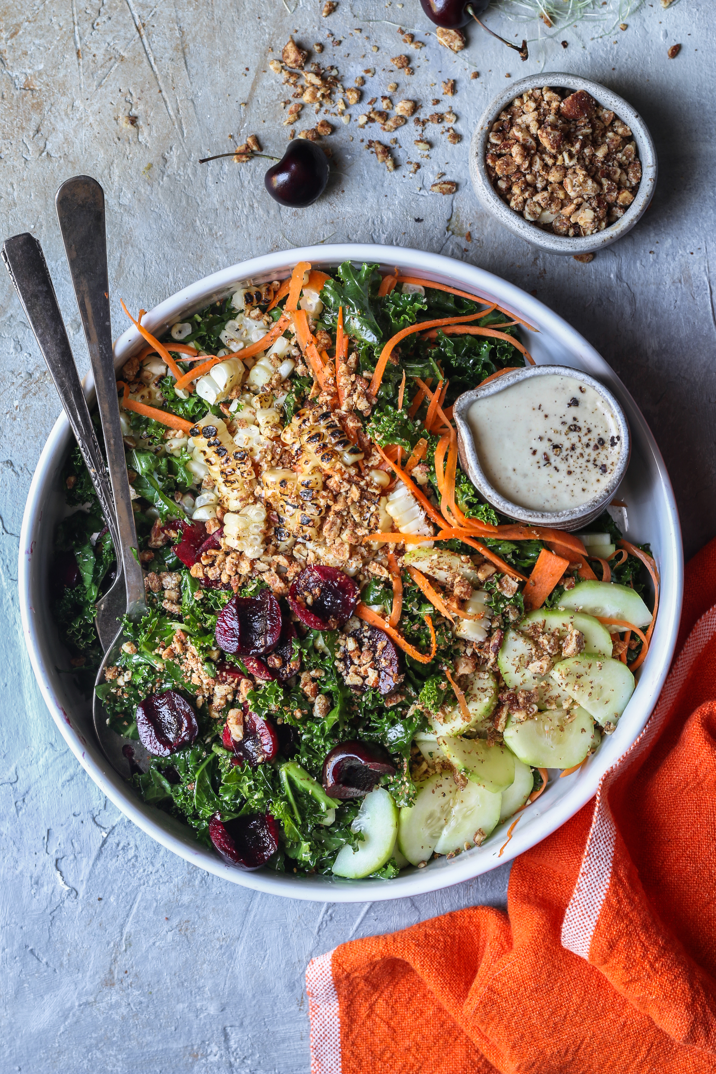 Vegan Kale Corn Salad Rolls with Tahini Miso dressing