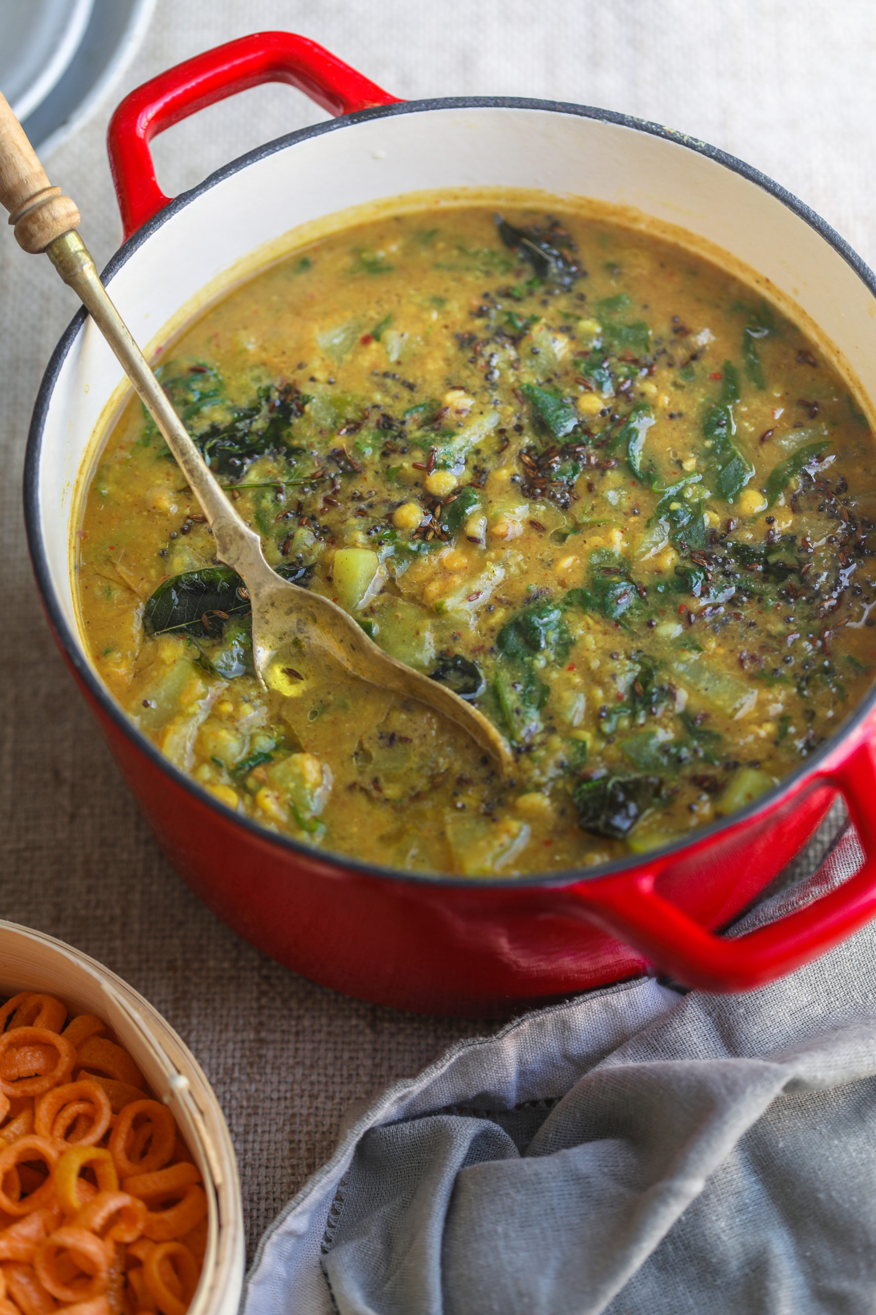 Chayote Spinach Kootu with Kootu Podi