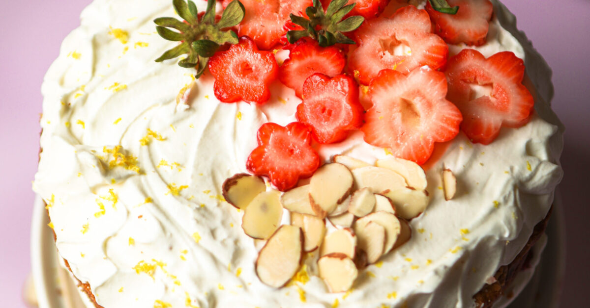 Easy Strawberry Almond Cake with Whipped Cream Frosting