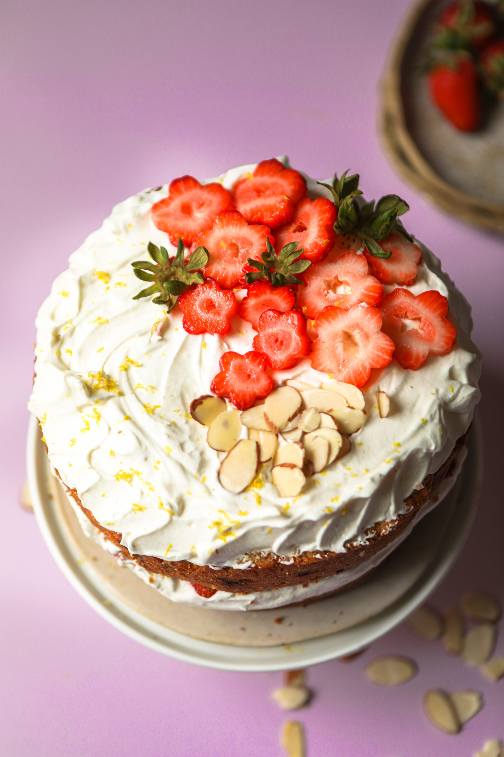 Easy Strawberry Almond Cake with Whipped Cream Frosting
